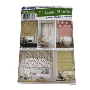 Simplicity 5476 Sewing Pattern Roman Window Shades Valances 5 Classic Styles UC